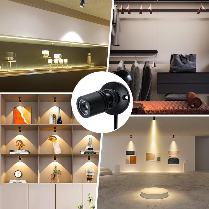 DEDC 6pcs Mini LED Spot Lights, 1W 5V 3000K Under Cabinet Lights, Mini Spotlights for Displays with Dimmer (Warm White-Pushbutton Switches-USB Plug) - Image 3